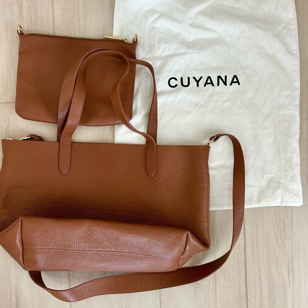 Cuyana Structured Tote with Organizer - Brown Leather